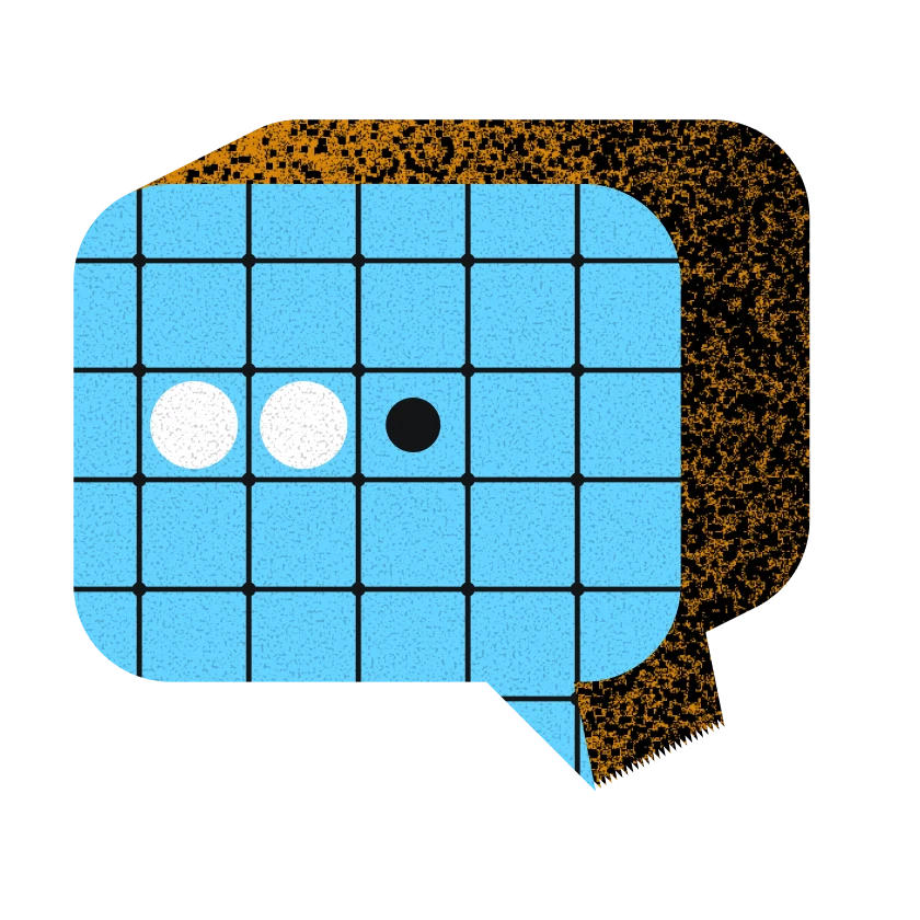 A sky-blue speech bubble with three dots.