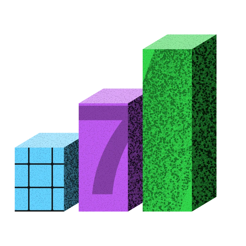 A bar chart of three rising blocks.