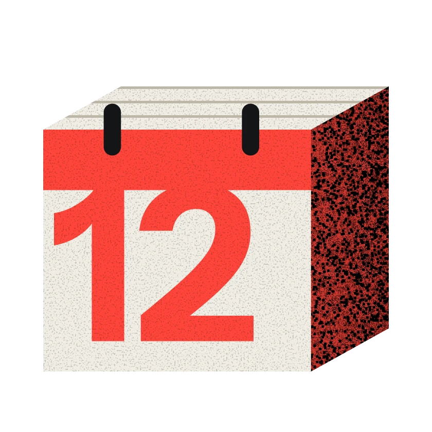 A desk calendar open on the 12th.